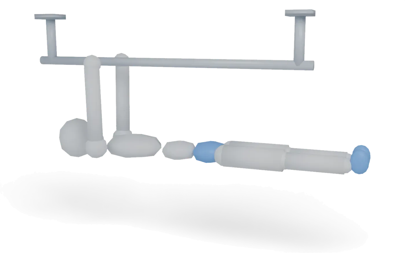 Low-poly figure holding a front lever on a bar